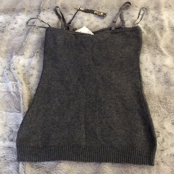 Guess cashmere sweater camisole S grey sequin strapless option soft fitted NEW - Picture 9 of 9